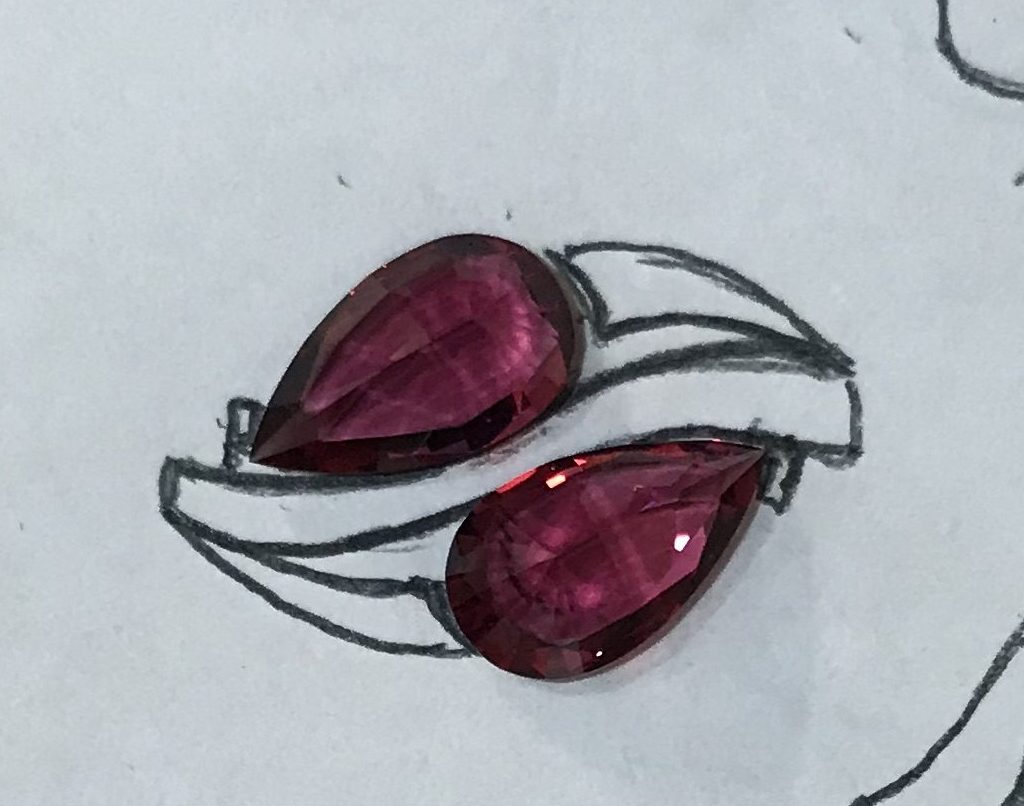 Red Spinel and Diamond Ring Initial Concept Drawing