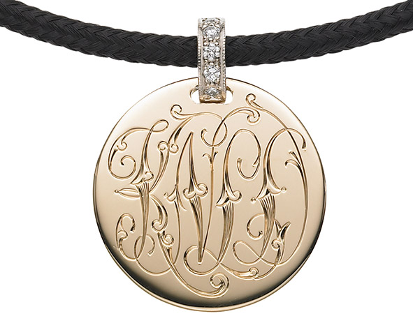 The Initially Collection Gold Disc with Victorian Interlocking Scroll Script